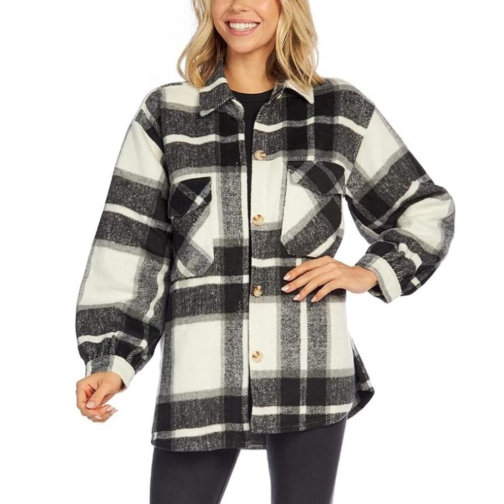 Mudpie Black White Highland Plaid Shacket‎ | Women’s Small